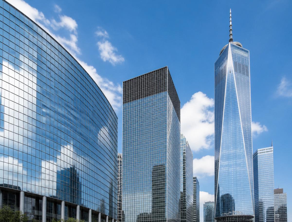 Modern New York City skyscrapers on a clear daytime